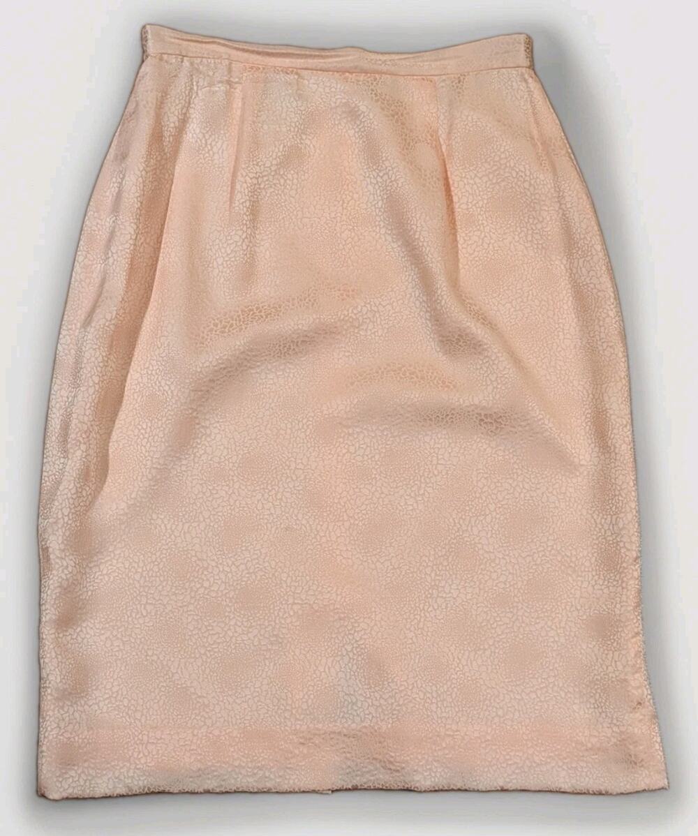 Vintage Oleg Cassini Womens 8 Pink 100% Silk Midi Pencil Skirt Textured Formal